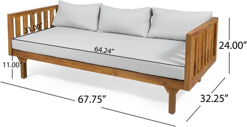 Vista 3 de Christopher Knight Home Tina Outdoor Cama de Día de Madera de Acacia de 3 Plazas, Acabado de Teca, Gris Claro