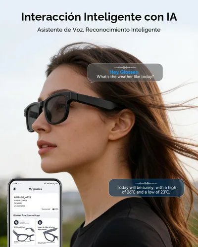 Vista 5 de CJkao Lentes inteligentes con cámara, gafas de cámara HD, grabación de video, control de asistente de voz, Bluetooth, música, gafas ai