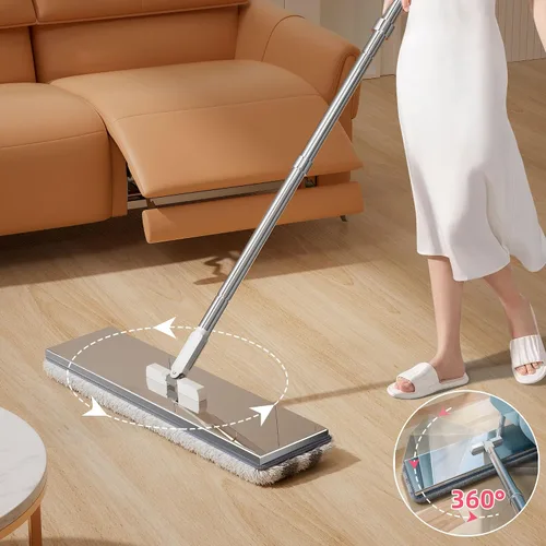 Vista 5 de Separa el trapeador de agua sucia, la fregona plana y el cubo para el hogar con 4 recambios adicionales, trapeador de acero inoxidable y cubo