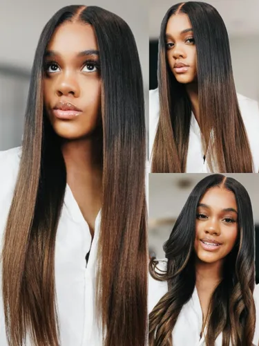 Vista 39 de KLAIYI Peluca de cabello humano con encaje frontal precortada 7x5, corte Bob en capas, corte romo, cordón sin pegamento, peluca predepilada