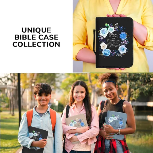 Vista 13 de DEHITE Funda para la Biblia para mujer, bolsas de transporte de la Biblia, tamaños medianos y grandes, ranuras para bolígrafos, tela de primera