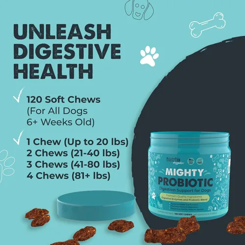 Vista 4 de Mighty Paw Waggables - Probióticos masticables para perros (hechos en Estados Unidos) Probióticos para perros y enzimas digestivas. Probiótico