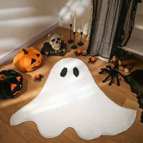Vista 3 de YRXRUS Tapetes de baño de fantasmas de Halloween, ultra suaves, lavables a máquina, color blanco, para decoración de habitación de Halloween, 20 x