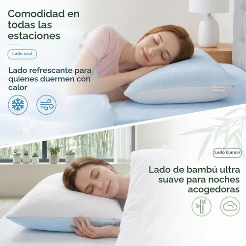Vista 5 de pillosophy Almohada Loft ajustable original • Relleno de espuma viscoelástica triturada con gel • Funda refrescante lavable de doble cara • Perfecto