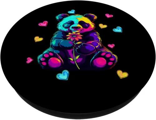 Vista 2 de Streetwear synthwave 80s 90s retro Panda heart flower teens PopSockets Adhesive PopGrip