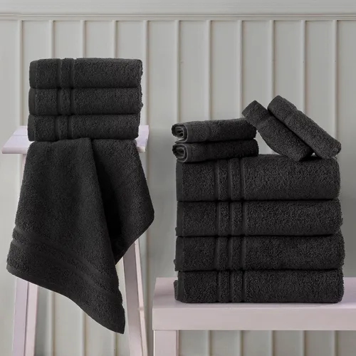 Vista 8 de Juego de 6 toallas de baño negras para baño, algodón turco original, suave, absorbente y de primera calidad, 2 toallas de baño, 2 manos y 2 toallas
