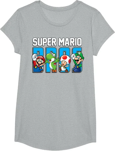 Vista 78 de Super Mario Bros Characters Letter Fill Graphic T-Shirt Camiseta, Negro
