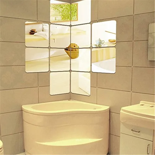 Vista 8 de Adhesivos de pared de espejo, 12 piezas extraíbles de acrílico 3D de plástico, azulejos de pared autoadhesivos para bricolaje, decoración de pared