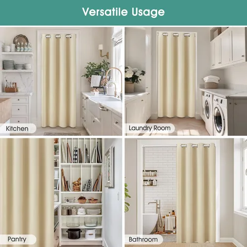 Vista 5 de HOMEIDEAS Cortinas beige para puerta, cortina de privacidad con ojales para dormitorio, 39 pulgadas de ancho x 78 pulgadas de largo, cortinas opacas
