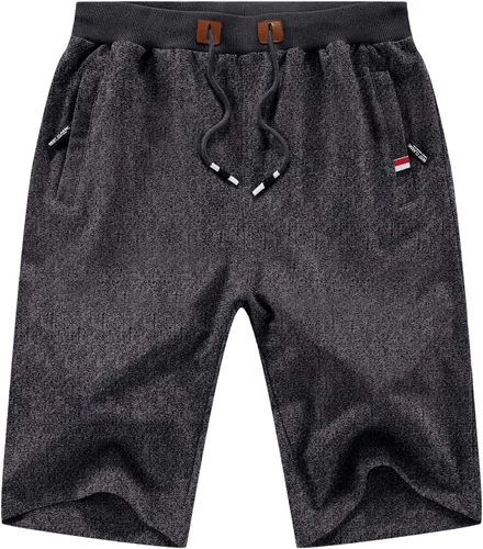 Vista 4 de KUYIGO Pantalones cortos casuales con cordón para hombre, bolsillos con cremallera, cintura elástica, pantalones cortos de playa grandes y altos