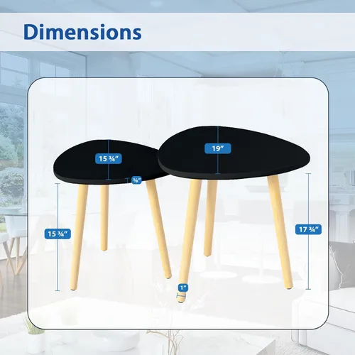 Vista 2 de Lifetime Home - Juego de 2 mesas semianidables modernas con patas de madera, mesa auxiliar triangular para sala de estar, dormitorio, apartamento