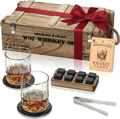 Vista 7 de Mixology & Craft Juego de piedras de whisky con vasos y balas de acero, regalo para hombres