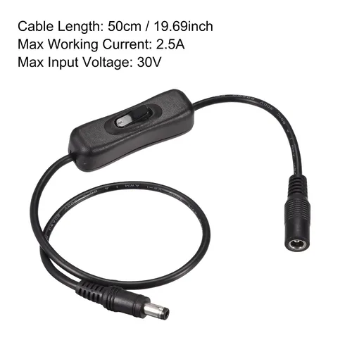 Vista 3 de MECCANIXITY Cable de CC con interruptor de encendido/apagado, 0.217 in x 0.098 in, cable de extensión CC macho a hembra, 19.7 in, negro