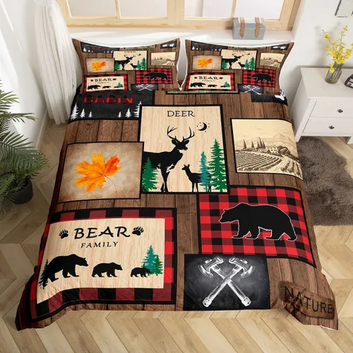 Vista 13 de Juego de funda de edredón de dibujos animados con lazo, tamaño individual, juego de ropa de cama a cuadros geométricos coloridos, decoración