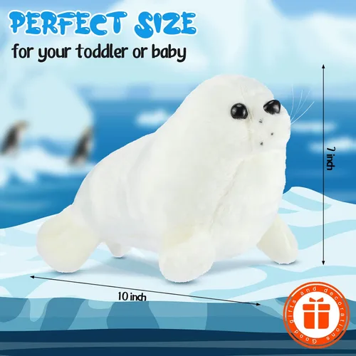 Vista 4 de Sosation Juego de 4 piezas de animales de peluche con sello de peluche de foca gordita blanca, lindo sello de almohada de abrazo, juego de juguetes
