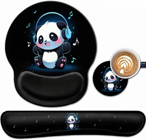Vista 29 de Alfombrilla de mouse ergonómica para juegos con soporte de muñeca y teclado de espuma viscoelástica con base antideslizante para escritorio