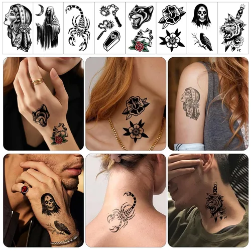 Vista 6 de Tatuajes temporales para adultos, manga completa, tatuajes falsos tradicionales de la vieja escuela, tatuajes de rosas de flores para mujeres