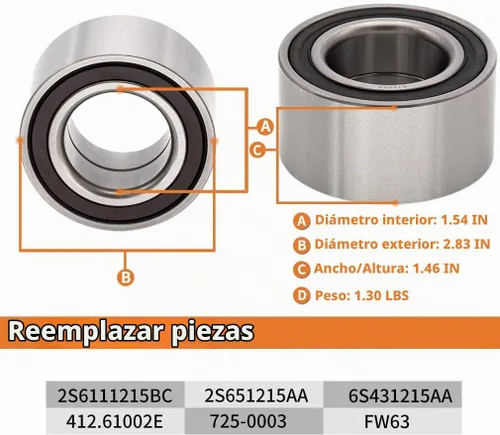 Vista 5 de Par 510056 Rodamiento de rueda delantera y buje compatible con Ford Focus 2000 2011, Fiesta 2011 2012 2013, Mazda 2 2011 2012 2013