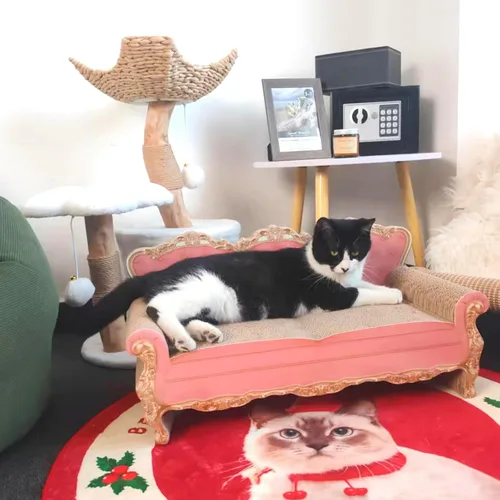 Vista 9 de SONGWAY Cama rascador de cartón para gatos, tabla rascador para gatos en forma de sofá, bonita almohadilla para rascar para gatos de interior que