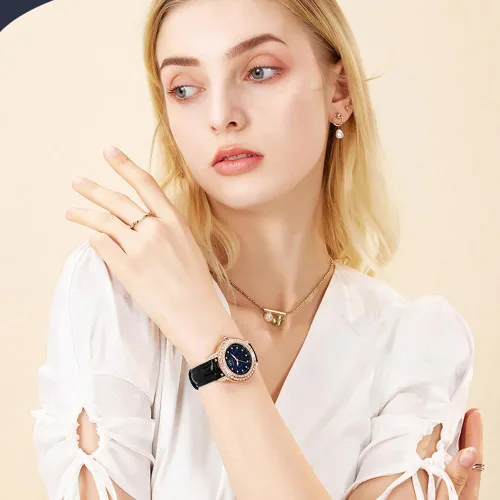 Vista 3 de Fate Love Reloj de cuero para mujer, reloj de pulsera de lujo con diamantes de regalo para niñas y señoras