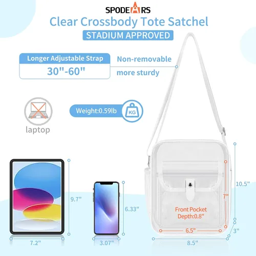 Vista 5 de SPODEARS Bolsa transparente aprobada para estadios, bolsa transparente para conciertos, festivales, deportes, eventos, eventos