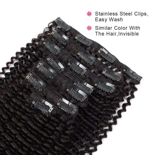 Vista 2 de ABH AMAZINGBEAUTY HAIR Kinkys - Extensiones de cabello rizado con clip, 3C y 4A, doble trama, cabello humano Remy real rizado para afroamericanos