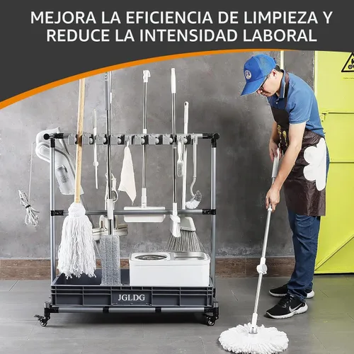 Vista 3 de Generic Carrito de limpieza multifuncional y organizador de herramientas - Soporte para escoba y fregona