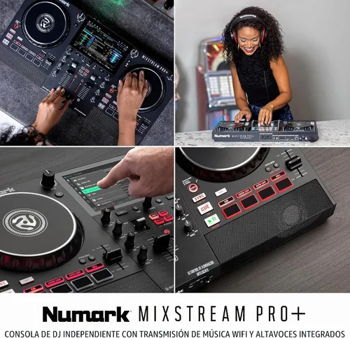 Vista 12 de Numark Controlador de DJ Mixstream Pro+ con Separación de Stems, 2 Decks, Transmisión Wi-Fi, Mezclador, Pantalla Táctil de 7", Altavoces, funciona