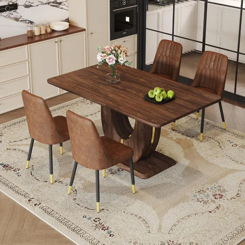 Vista 9 de JUFU Juego de mesa de comedor moderno para 4, juego de mesa de cocina rectangular de 63 pulgadas con mesa de mármol sintético y 4 sillas tapizadas