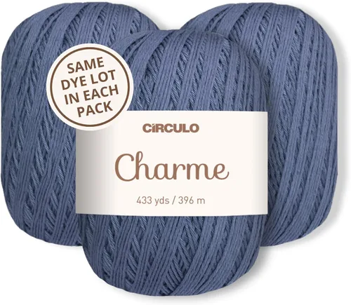 Vista 17 de CIRCULO Charme - Paquete de hilo para tejer y ganchillo, 3 bolas de 100% algodón virgen brasileño mercerizado, peso deportivo suave, color 2012