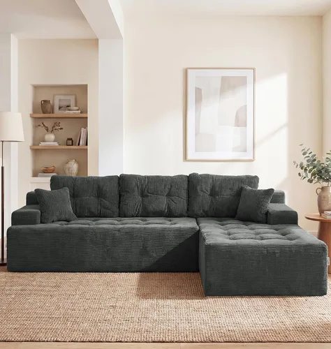 Vista 33 de Hobestluk - Sofá modular sin hueso, sofá seccional en forma de L 96" Right Facing Chaise Black,Memory Foam,Removable Cover,Non-slip Bottom,No