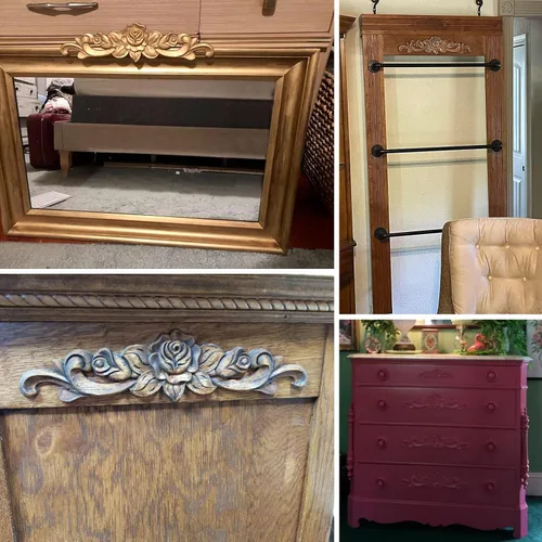 Vista 5 de 4 piezas de apliques tallados en madera rosa tallado en madera Onlays calcomanías para muebles