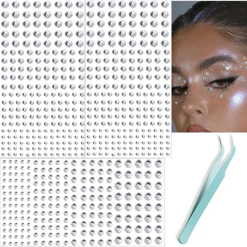 Vista 10 de NOOEPC Gemas faciales para el cabello, joyas autoadhesivas para la cara, joyas de ojos, diamantes de imitación para la cara, gemas para el rostro