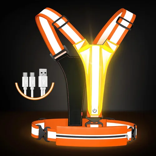 Vista 2 de Set de Chaleco Reflectante LED para Correr, Equipo de Correr Recargable por USB con Chaleco Iluminado para Corredores, Caminatas Nocturnas con Bolsa