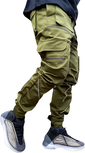 Vista 2 de DIOTSR Pantalones cargo para hombre Techwear Hip Hop, pantalones deportivos con bolsillos, ropa de calle punk para trotar