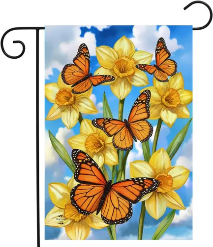 Vista 8 de Briarwood Lane Bandera de jardín de primavera con mariposas en el jardín