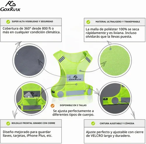 Vista 4 de Chaleco reflectante equipo para correr, chalecos de seguridad reflectantes ligeros con bandas para el brazo Verde