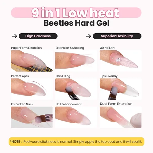 Vista 11 de Beetles Kit de Gel Duro para Uñas Clásico Neutro 3 Colores 9 en 1 Extensión de Uñas Esculpido de Alta Dureza para Profesionales de Salón Gel
