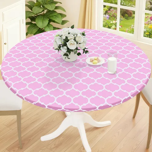 Vista 43 de Smiry Mantel redondo de pícnic, fundas de mesa elásticas impermeables para mesas de 18 a 24 pulgadas, manteles de vinilo con parte trasera