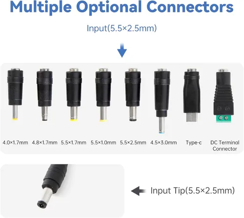 Vista 4 de Fuente de alimentación de 3V-24V 3A 72W DC ajustable de 3V a 24V Adaptador universal continuo AC/DC 100V-240V Convertidor de CA a CC con 8 puntas.