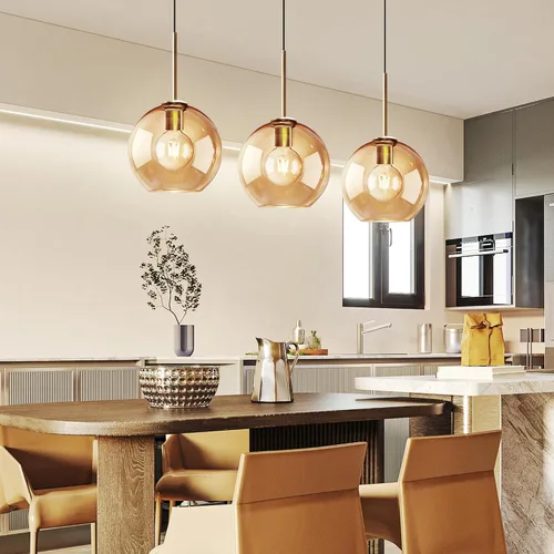 Vista 8 de Luces colgantes de cristal ámbar para isla de cocina, colgante