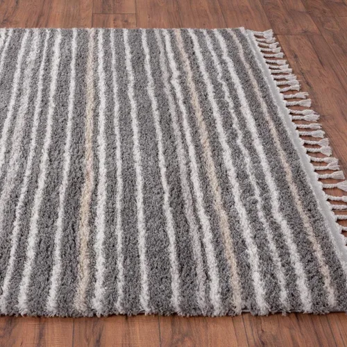 Vista 6 de LUXE WEAVERS Shaggy Collection 520 - Alfombra gris de 8 x 10 pulgadas, diseño de líneas Shagg