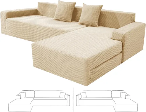 Vista 18 de ZNSAYOTX Fundas para sofá modular, fundas elásticas de jacquard con parte inferior elástica para sofá modular en forma de L, 2 protectores de sofá
