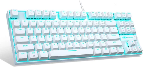 Vista 11 de MageGee - Teclado mecánico para juegos 75%, con interruptor rojo, retroiluminación LED azul, 87 teclas, teclado compacto TKL con cable