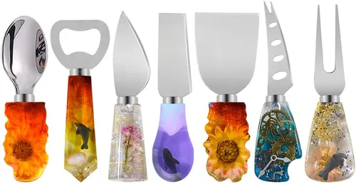 Vista 8 de Moldes de resina de vajilla, bandeja de mango cuadrado, molde de resina de silicona, forma de queso, cuchillo de empuñadura, tenedor, mango, moldes