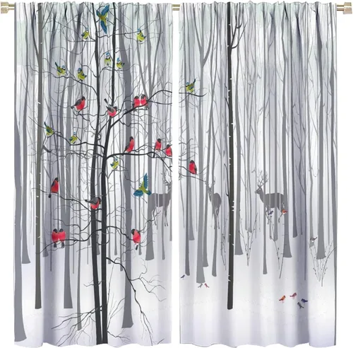 Vista 57 de Cortinas de abedul para sala de estar, niebla matutina en otoño, decoración del hogar, 42 x 45 pulgadas de largo