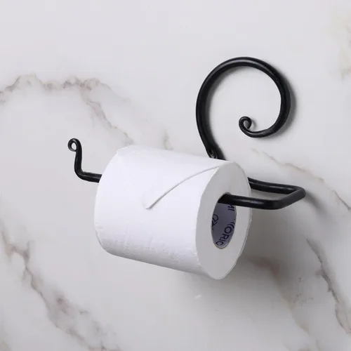 Vista 3 de GoCraft Soporte de papel higiénico de baño hecho a mano, dispensador de metal forjado de hierro forjado montado en la pared, almacenamiento rústico