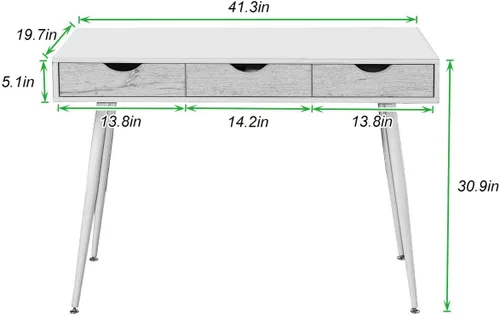 Vista 2 de Need Escritorio blanco con escritorio de almacenamiento, mesa de tocador, escritorio de computadora moderno con 3 cajones, mesa de tocador