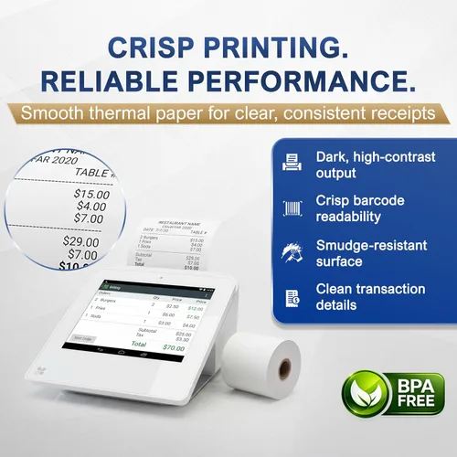 Vista 5 de Papel de recibo para impresora térmica móvil Clover Mini y Clover 2 1/4 x 80 (10 rollos)
