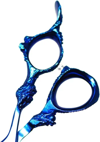Vista 6 de PRO - Tijeras de peluquero afiladas con mango de dragón azul y tijeras de adelgazamiento, peso ligero, fabricado en Alemania, acero premium